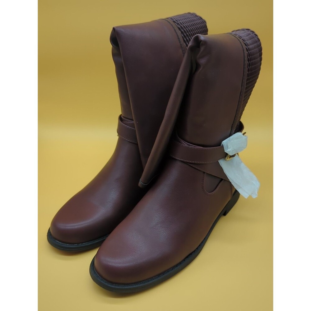 Shoe Dazzle Tessa Textured Flat Boot Women’s Sz 9.5 Bordeaux Riding Boot - Picture 2 of 15